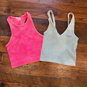 Women's Pink and Turquoise Ribbed Tank Tops